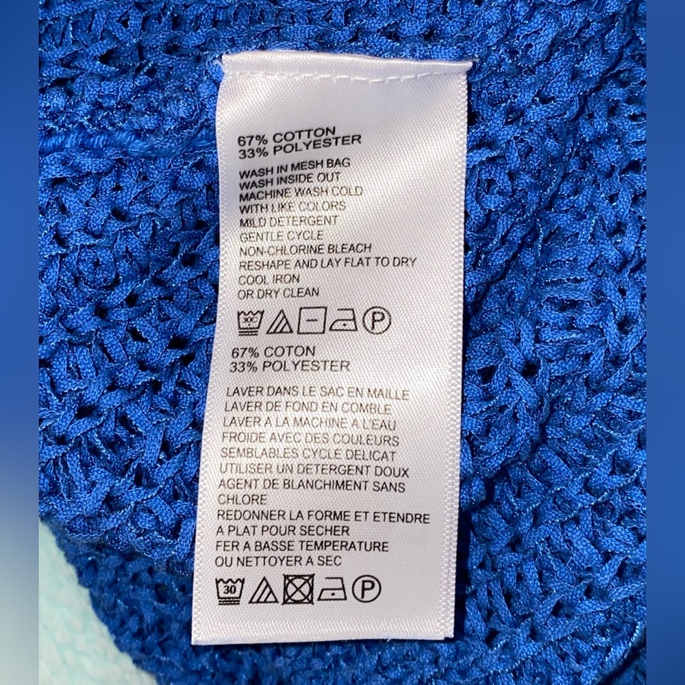 Tommy Bahama Marlina Blue Tape Yarn Open Knit V-Neck Sweater M Medium see photos - Picture 9 of 13